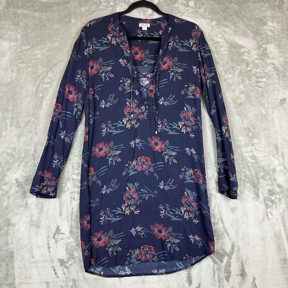 Splendid Cindelle Shift Dress Women's S Blue Floral Print Lace-Up